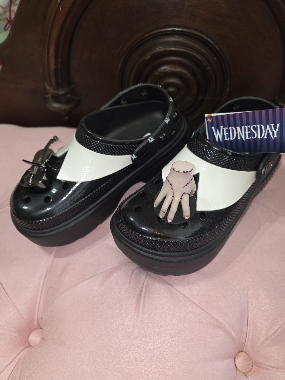 Black & White NEW Crocs WEDNESDAY Platform Shoes - HALLOWEEN SZ 38-39
